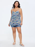 Floral Print Pleated Tank Top