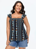 Floral Print Ruffled Straps Tank Top