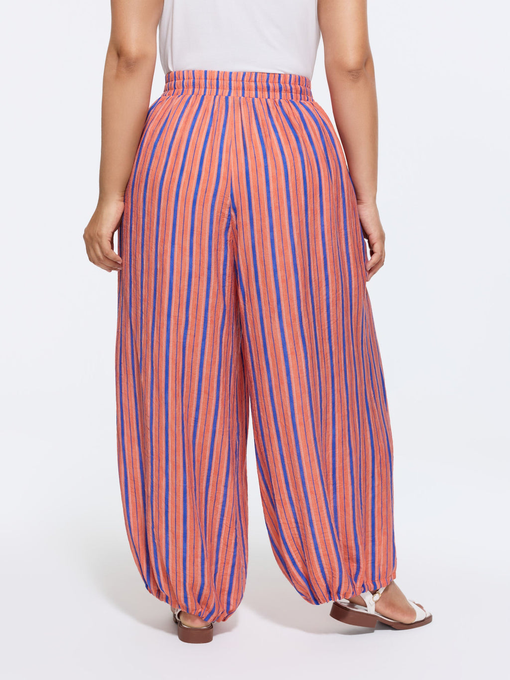 Striped Print Cuffed Hem Drawstring Pants