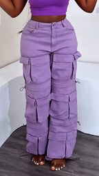 Ladies' Spliced Multi Pocket Casual Pants