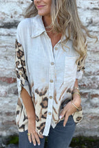 Ladies Lapel Breasted Printed Casual Top