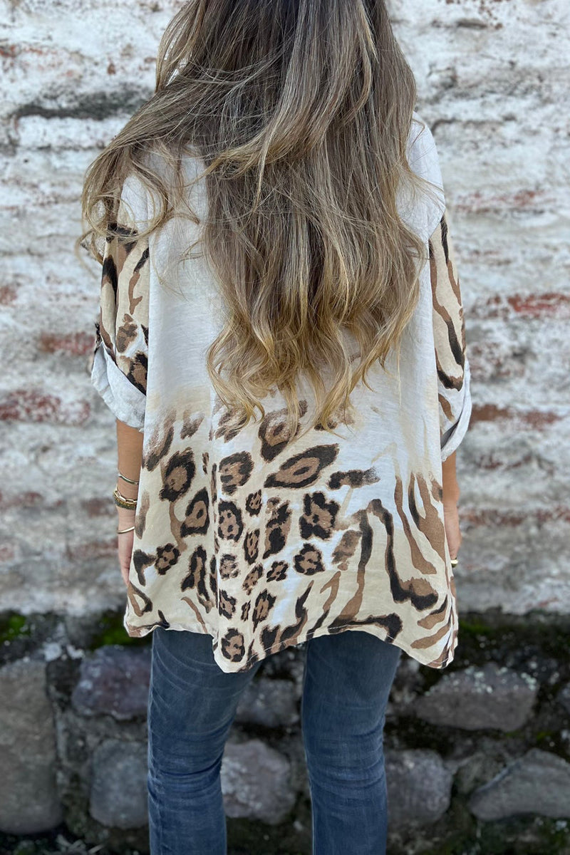 Ladies Lapel Breasted Printed Casual Top