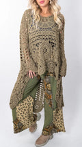 Women Round Neck Hollow Out Casual Long Top