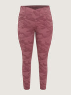 Stretchy Floral Print Overlap Waist Leggings
