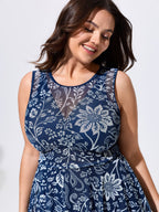 Floral Paisley Print Sheer Swim Dress