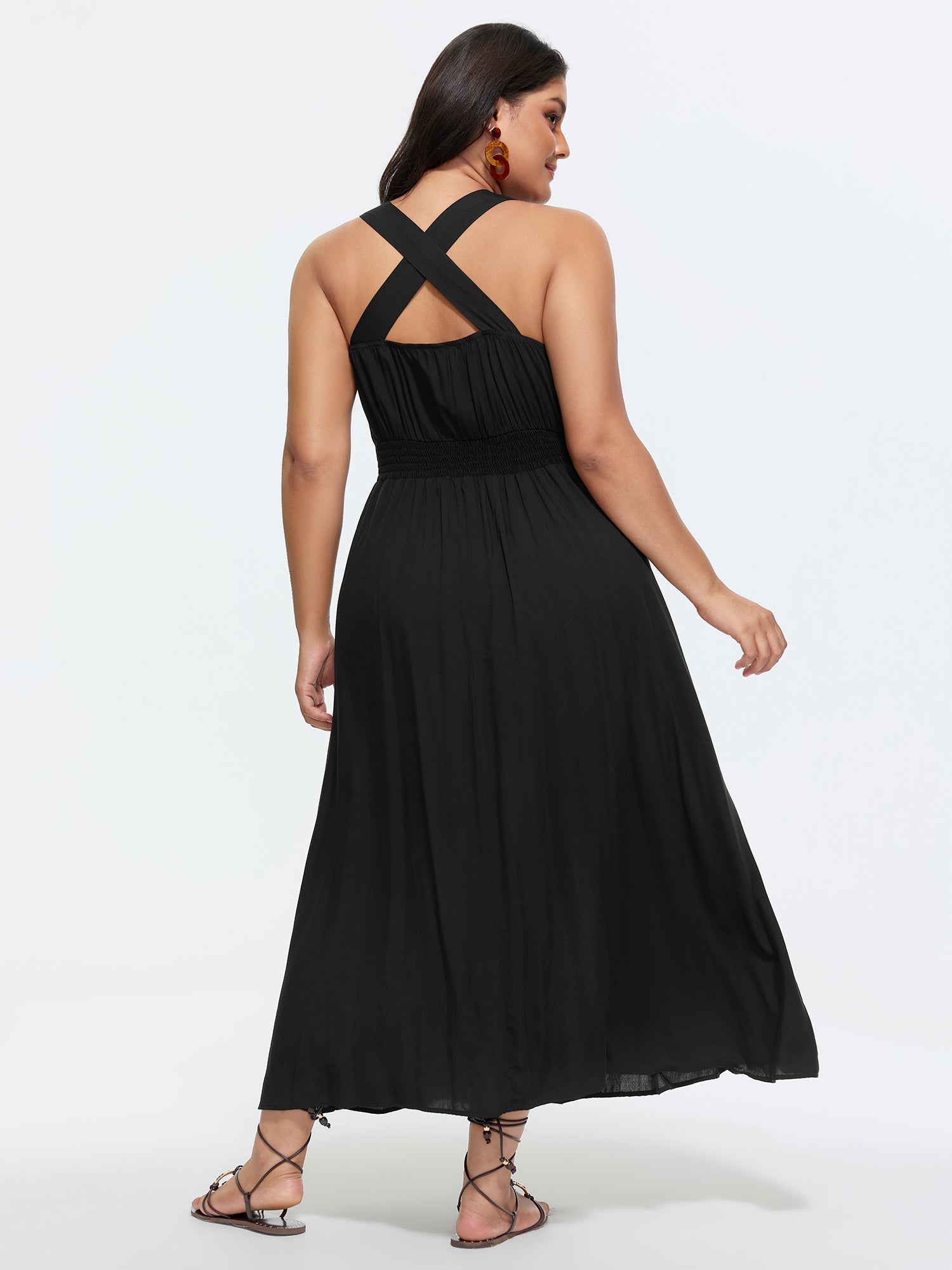 Shirred Pockets Flowy Fit Maxi Dress