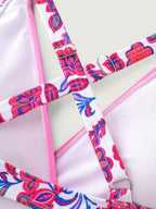 Floral Print Cut-Out Back Swim Top
