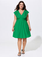 Ruffled Eyelet Trim Open-Back Mini Dress