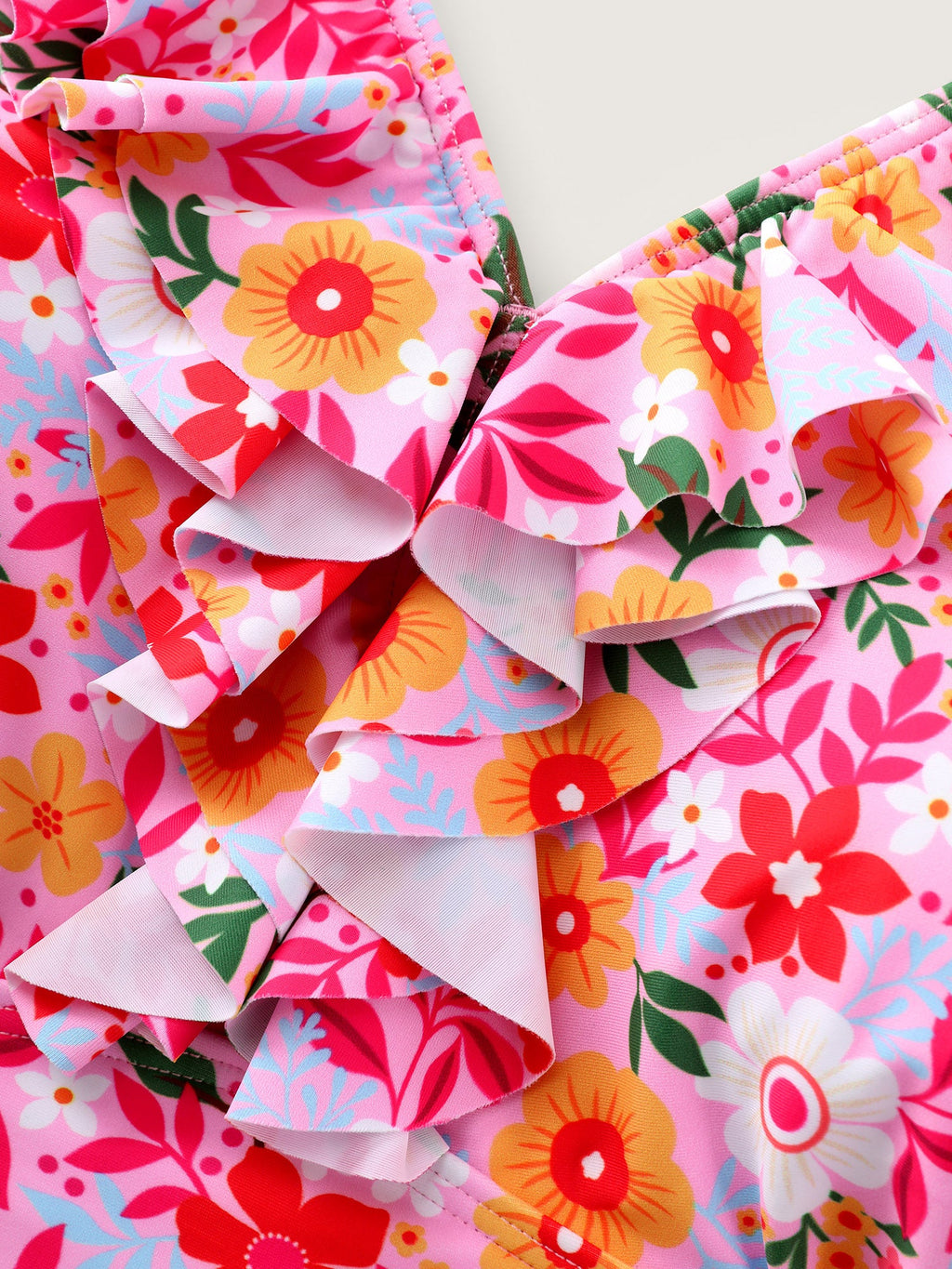 Floral Print Ruffled Neckline One-Piece Swim