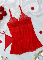 Sexy Plus Size Lace & Mesh Slit Slip Dress with G-String