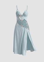 Sexy Sheer Mesh Nightgown – Floral Embroidery Babydoll