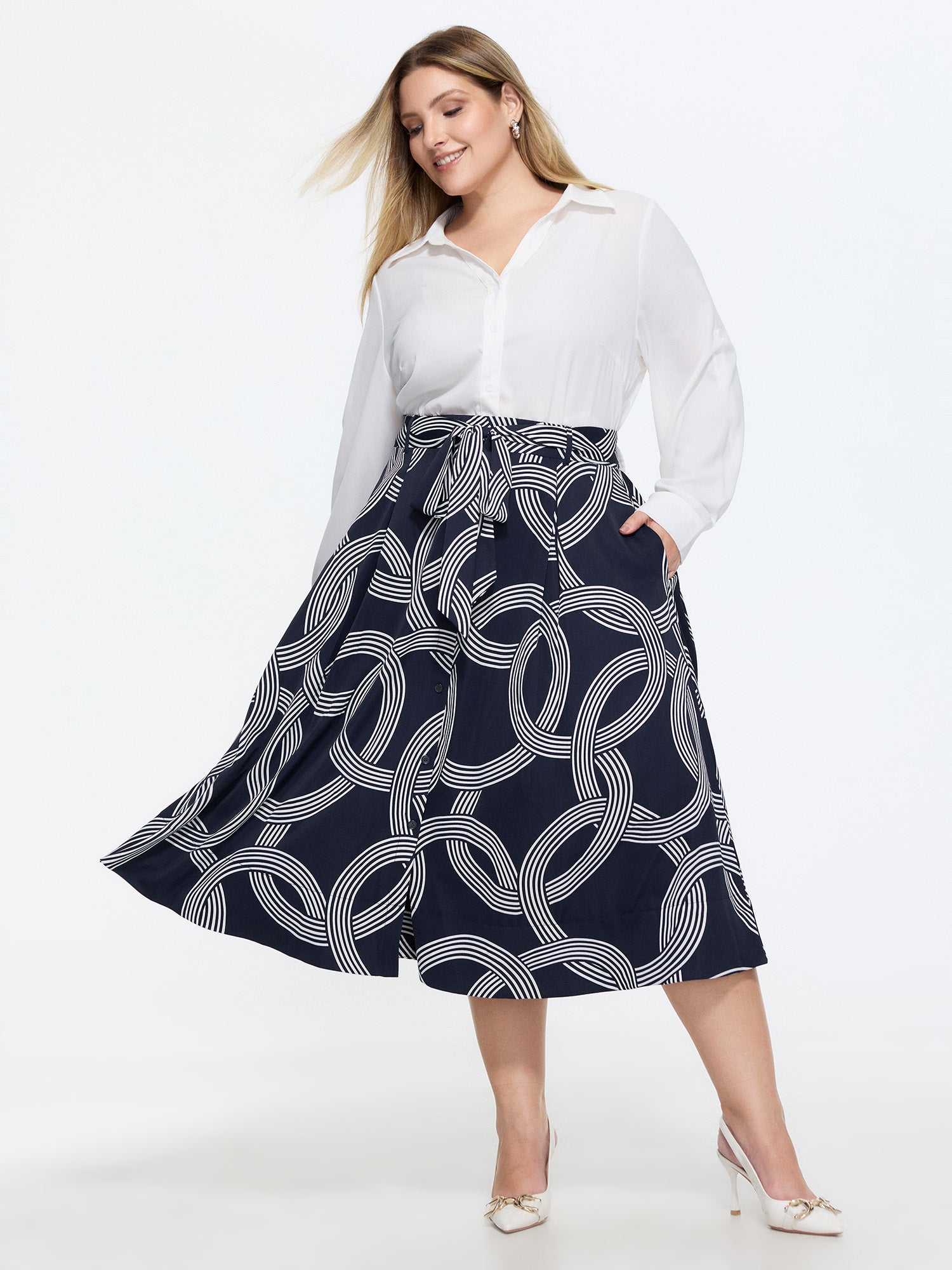 Abstract Print Waist-Tie Maxi Skirt