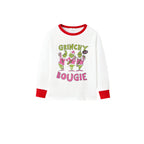 Family Christmas White Pajamas Set With Classic Xmas Pattern Print