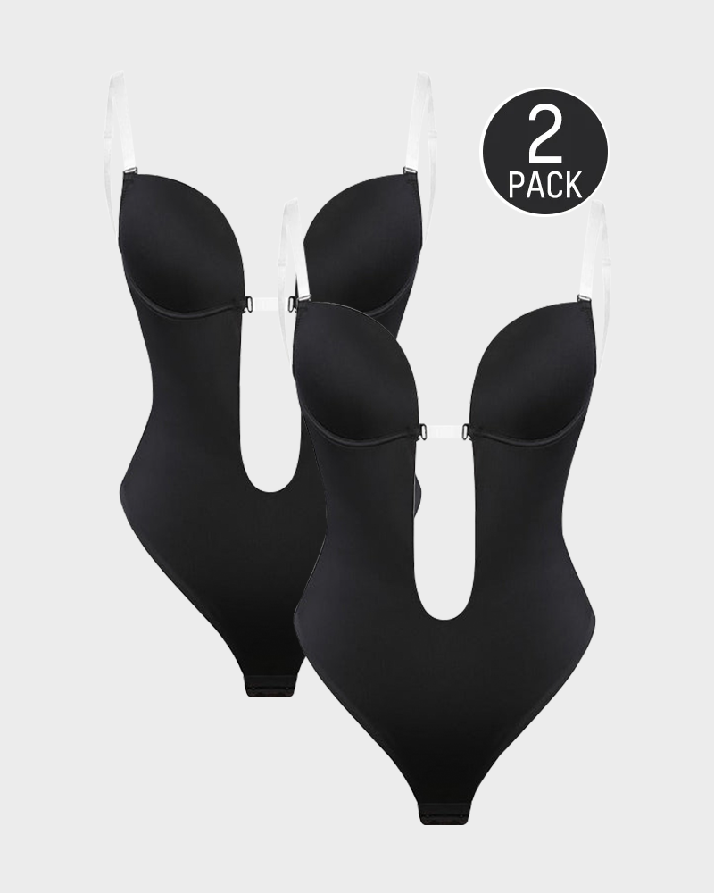 Backless Strapless U Plunge Thong Bodysuit