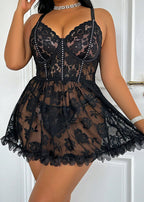 Plus Size Sexy Lace Backless Cami Dress with G-String Panty Set