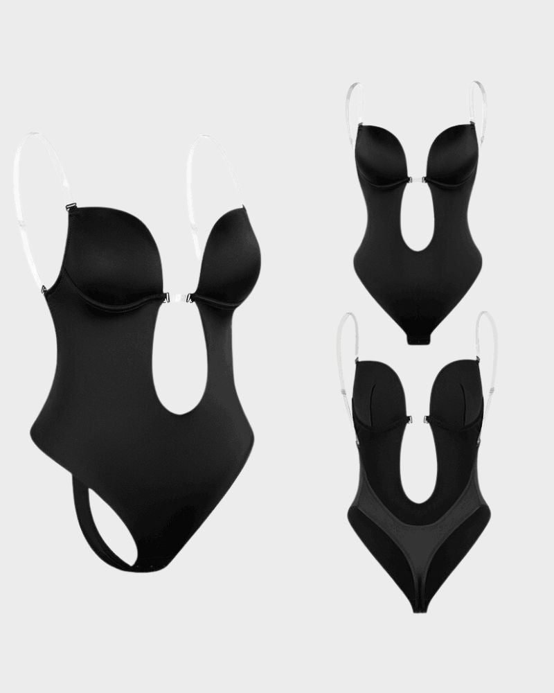 Backless Strapless U Plunge Thong Bodysuit
