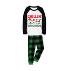 Black Raglan Top Green Plaid Christmas Pajamas Set With Gnomies and Holiday Lettering