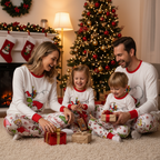 Christmas White Pajamas Set With Cartoon Pattern Print