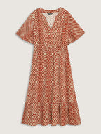 Floral Print Waist-Defining Flowy Midi Dress