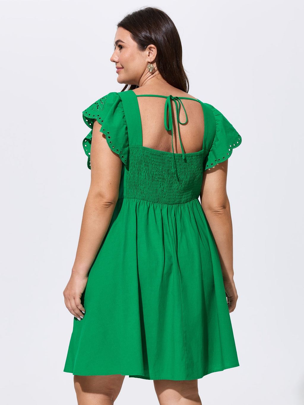 Ruffled Eyelet Trim Open-Back Mini Dress