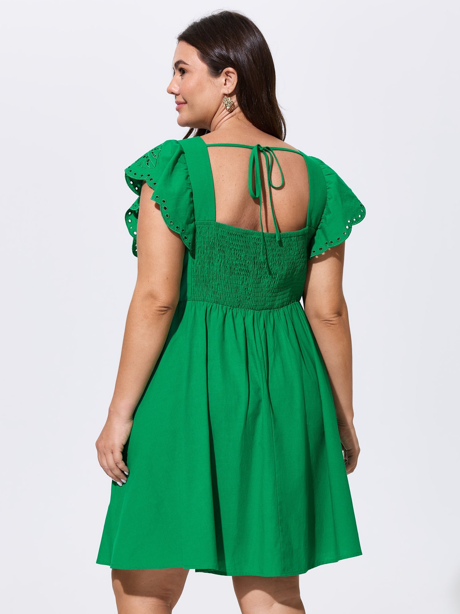 Ruffled Eyelet Trim Open-Back Mini Dress