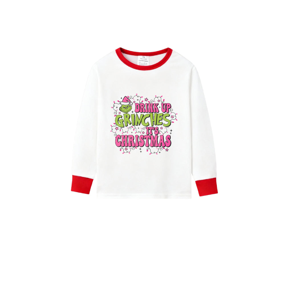 Family Christmas White Pajamas Set With Classic Christmas Print