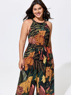 Wild Print Halter Neckline Sleeveless Jumpsuit