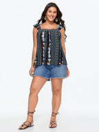 Floral Print Ruffled Straps Tank Top