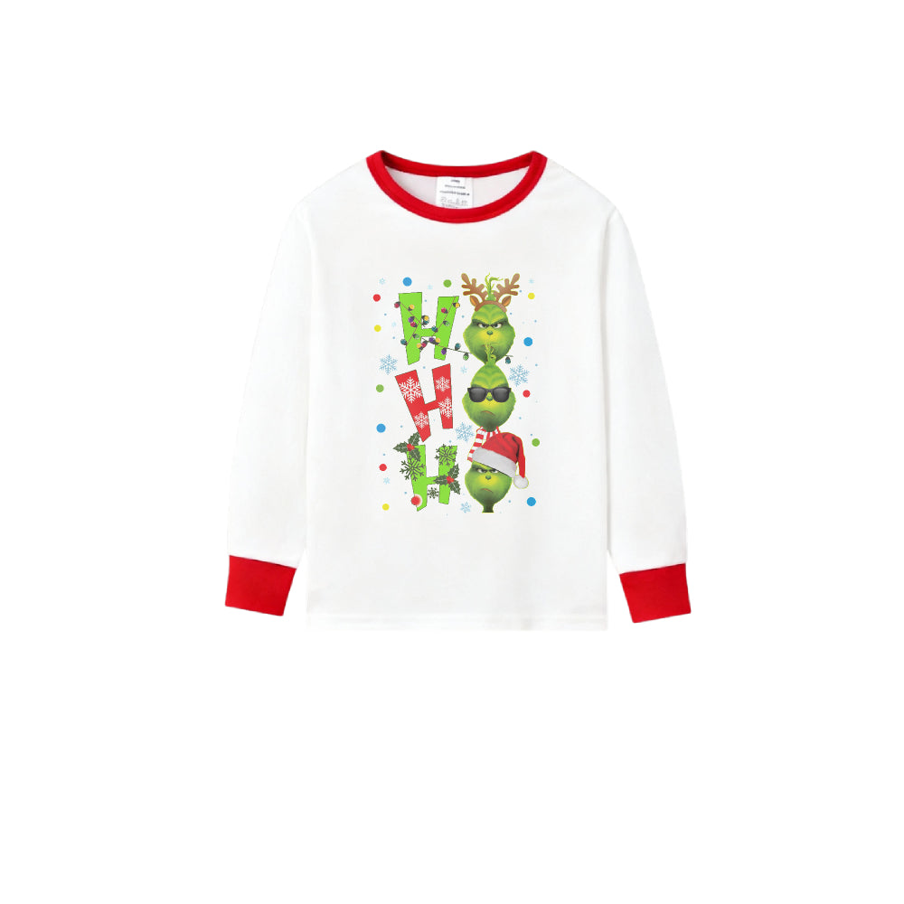 Family Christmas White Pajamas Set With "HO HO HO" & Cute Christmas Character Print