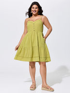 Cotton Sweetheart Neckline Tiered Sleeveless Mini Dress