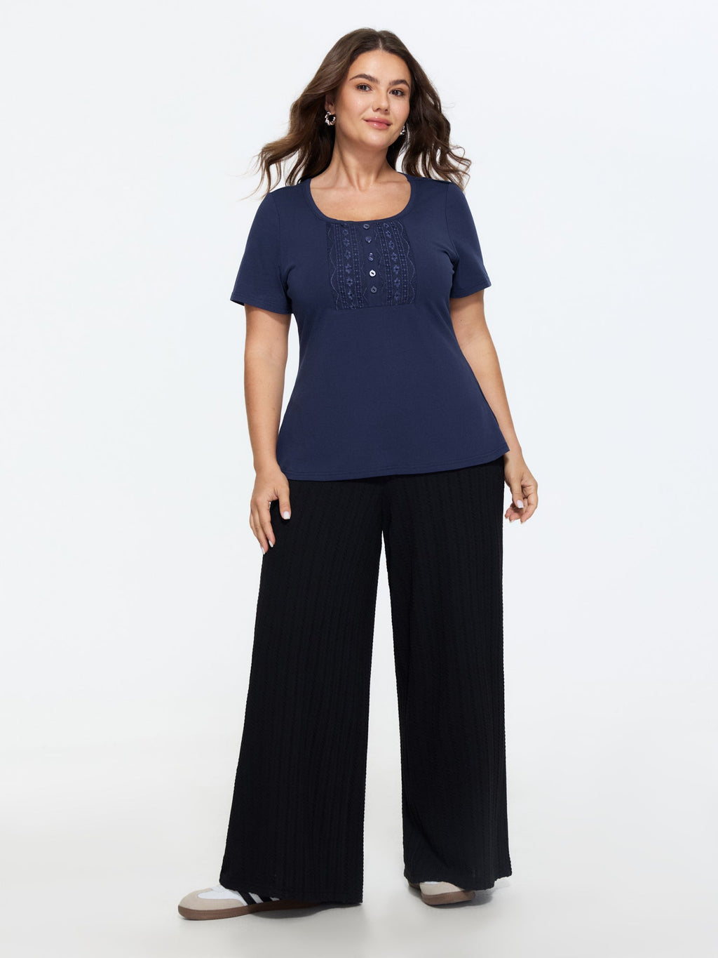 Supersoft Lace Trim Fitted Plain T-Shirt