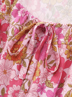Floral Print Adjustable Backless Drawstring Maxi Dress