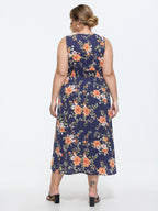 Floral Print Triangular Waist Midi Dress