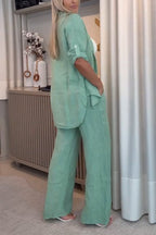 Women's Casual Lapel Single-breasted Cotton and Linen Two-piece Suit