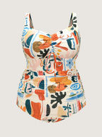 Geometric Print Ruched Bodice One-Piece Swim