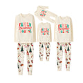 Beige Christmas Pattern Print Christmas Pajamas Set With Colorful "Family Christmas 2025" Text Print