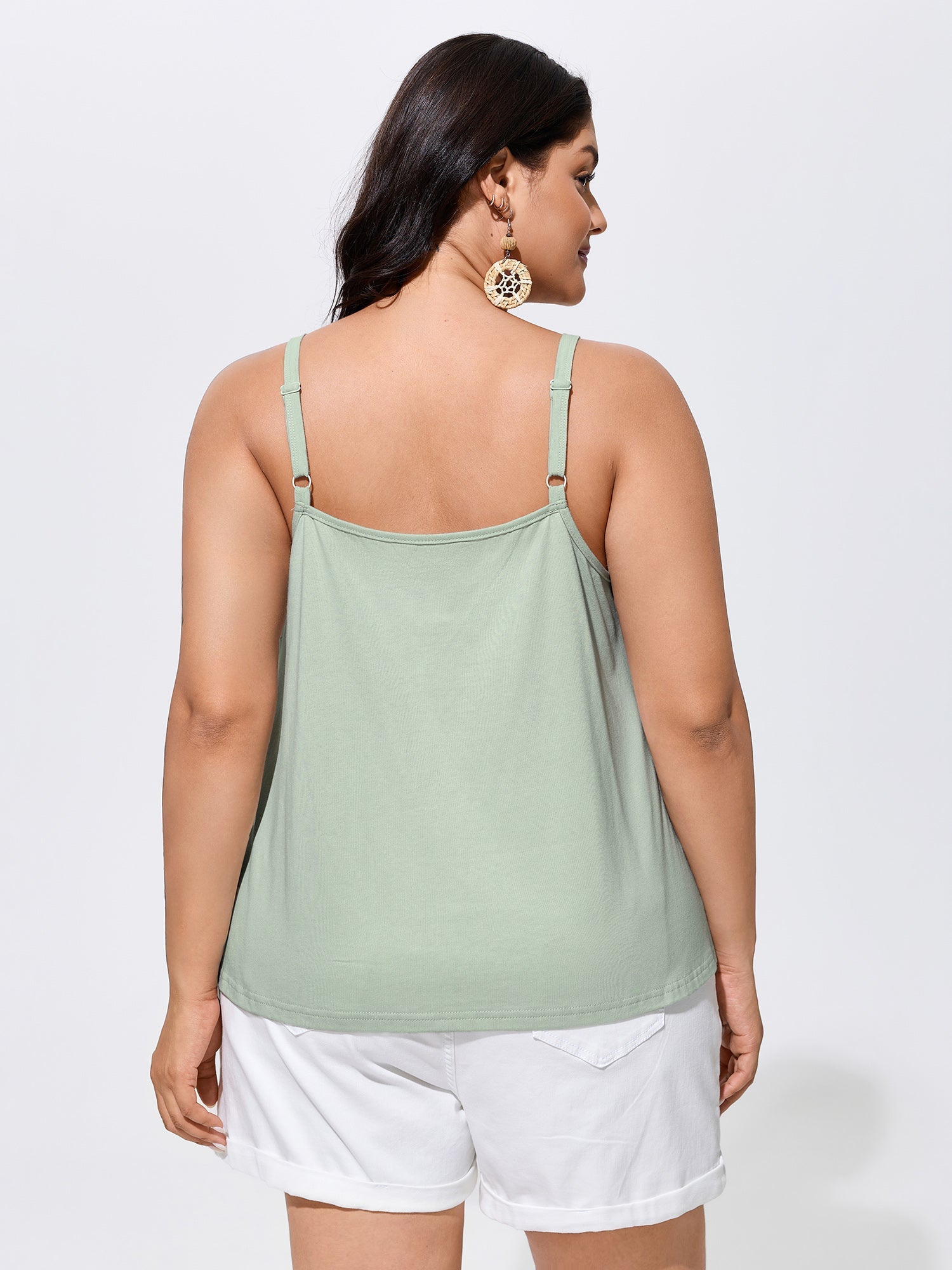 Cotton Lace Trim Flowy Plain Tank Top