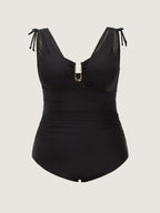 Adjustable Shoulder-Tie Ruched One-Piece Swim