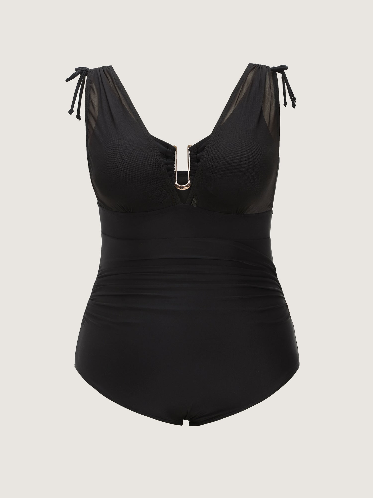 Adjustable Shoulder-Tie Ruched One-Piece Swim