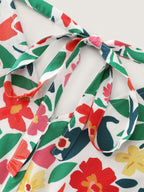 Vibrant Floral Print Shirred Waist Jumpsuit
