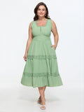Lace Trim Ruffled Tiered Sleeveless Midi Dress