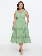 Lace Trim Ruffled Tiered Sleeveless Midi Dress