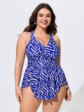Geometric Print Halter Neckline Swim Dress