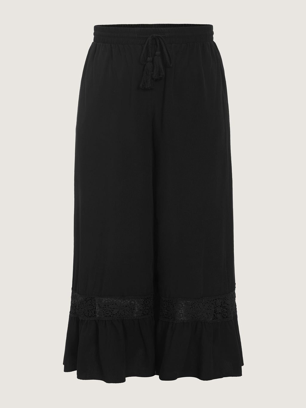 Lace Ruffled Hem Wide-Leg Pants