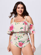Sarong Set Floral Print Off-Shoulder One-Piece Swimsuit