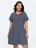 Striped Print Color Contrast T-Shirt Mini Dress