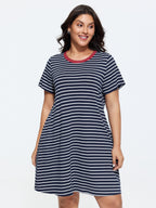 Striped Print Color Contrast T-Shirt Mini Dress