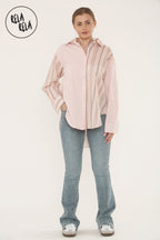 Mix Stripe Oversized Shirt in Pink