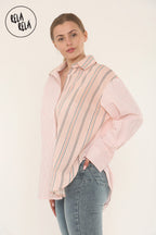 Mix Stripe Oversized Shirt in Pink