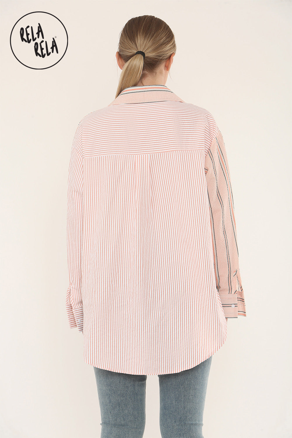 Mix Stripe Oversized Shirt in Pink